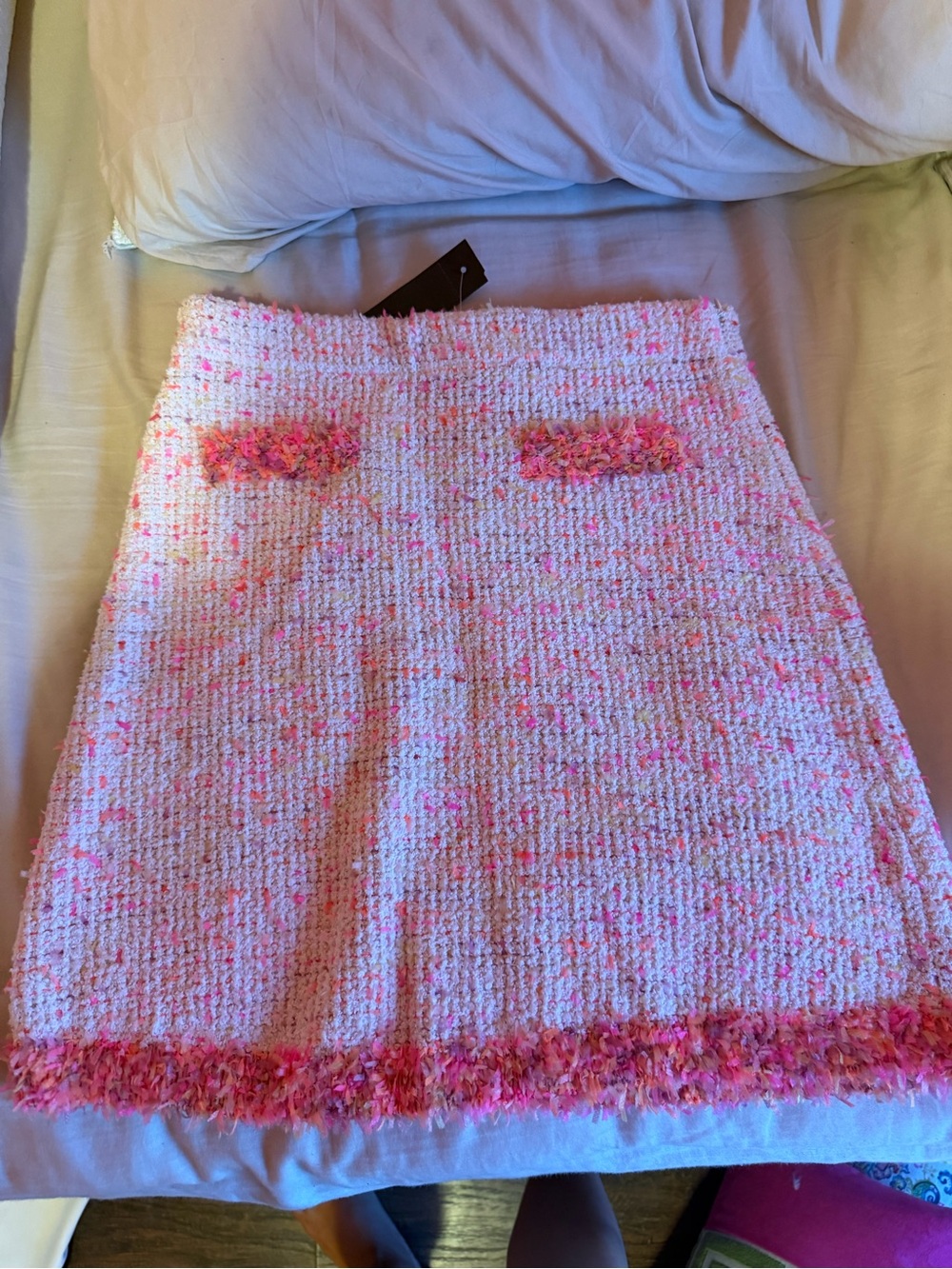 Zara Pink Tweed Mini Skirt with Fringed Trim